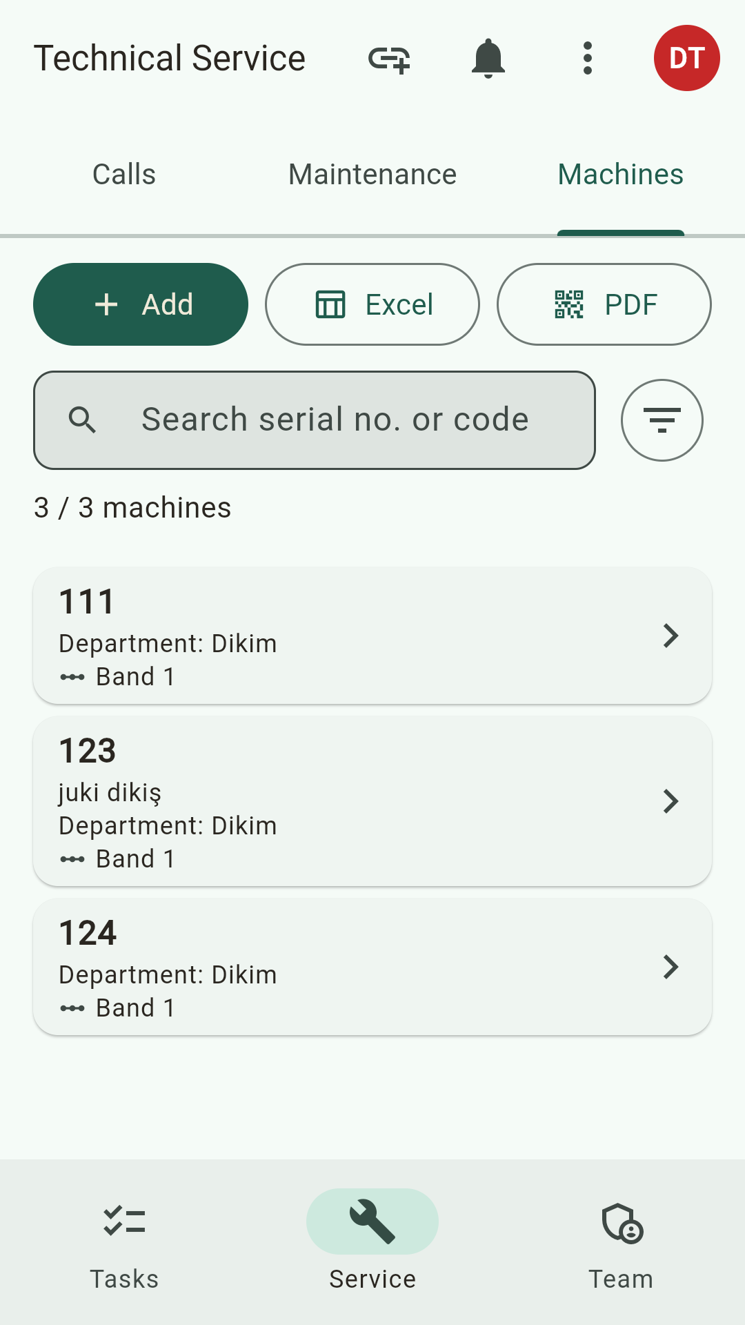 Technical Service: machines
