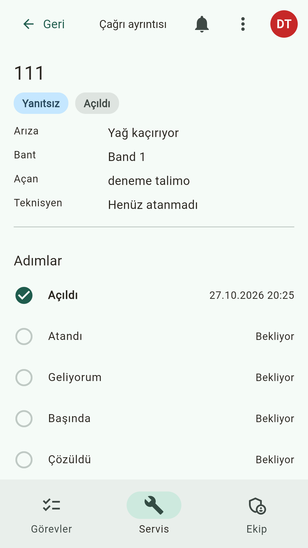 Arıza çağrısı